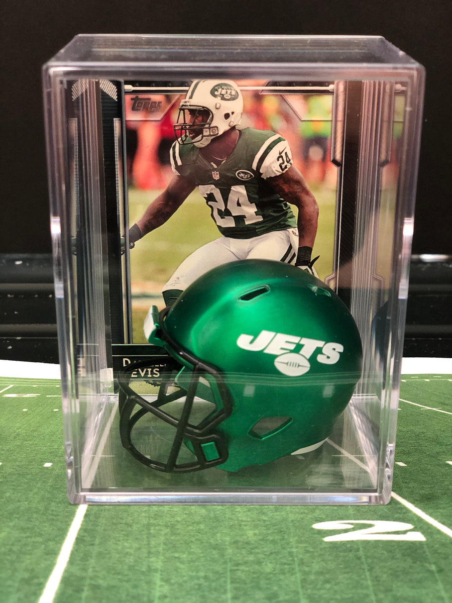 NEW Green New York Jets mini helmet shadowbox w/ player card