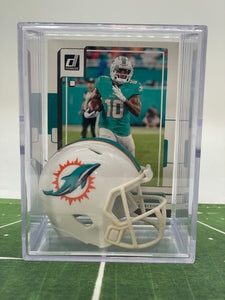 Miami Dolphins NFL mini helmet shadowbox w/ player card - Super Fan Cave