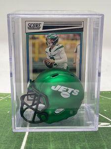 New York Jets mini helmet shadowbox w/ player card - Super Fan Cave