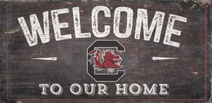 NCAA College Team Logo Wood Sign - WELCOME TO OUR HOME 12"x 6" - Super Fan Cave