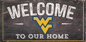 NCAA College Team Logo Wood Sign - WELCOME TO OUR HOME 12"x 6" - Super Fan Cave