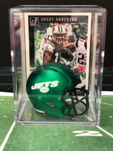NEW Green New York Jets mini helmet shadowbox w/ player card - Super Fan Cave