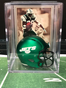 NEW Green New York Jets mini helmet shadowbox w/ player card - Super Fan Cave